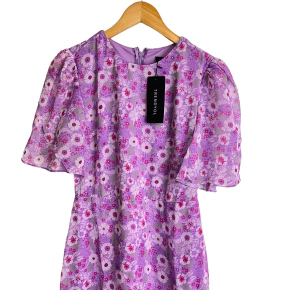 New Trendyol Purple Floral Midi Dress - Picture 2 of 5